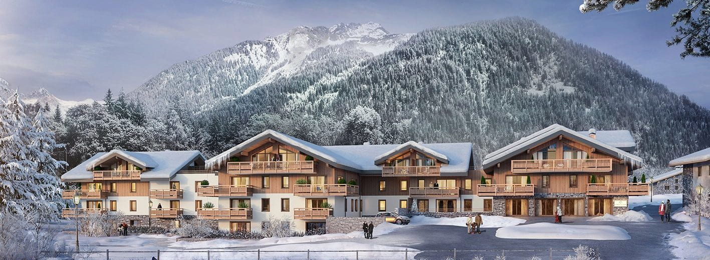 Chalets enneigés avec vue sur la montagne
